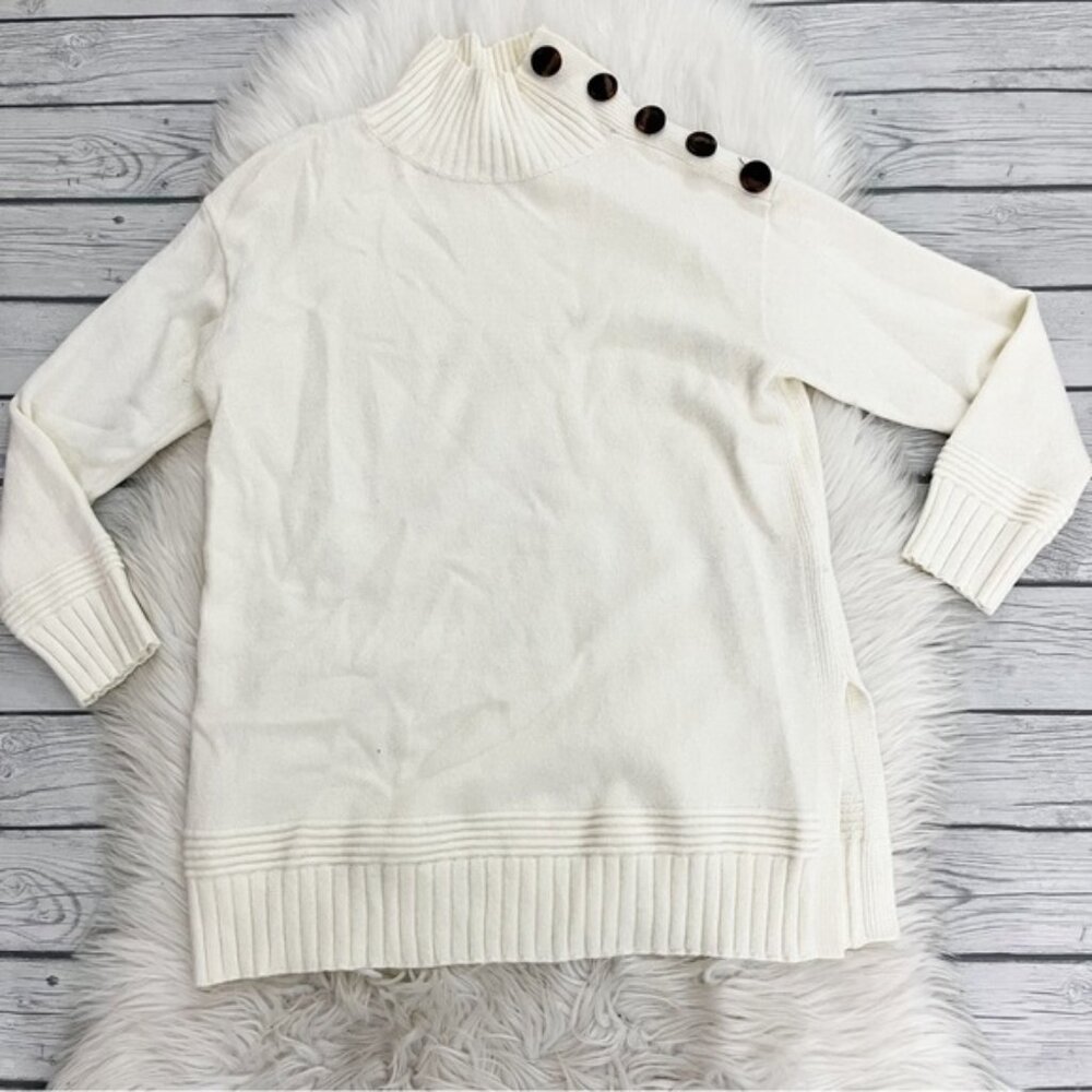 Anthropologie Ivory/ Cream Turtleneck Button Sweater